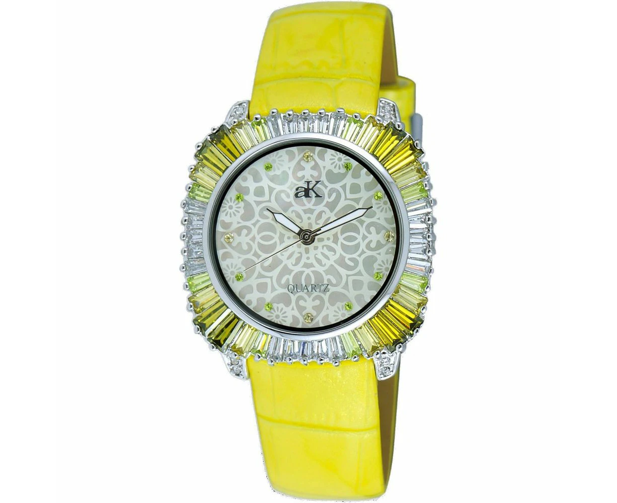 Adee Kaye Liberty G2 Collection Quartz Watch With Crystal Accents And Mother Of Pearl Dial