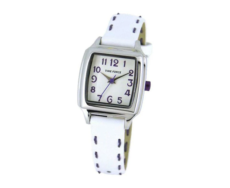 Time Force Infant's White Leather Tf4114b06 Unisex Quartz Watch Stainless Steel Case, Elegant White