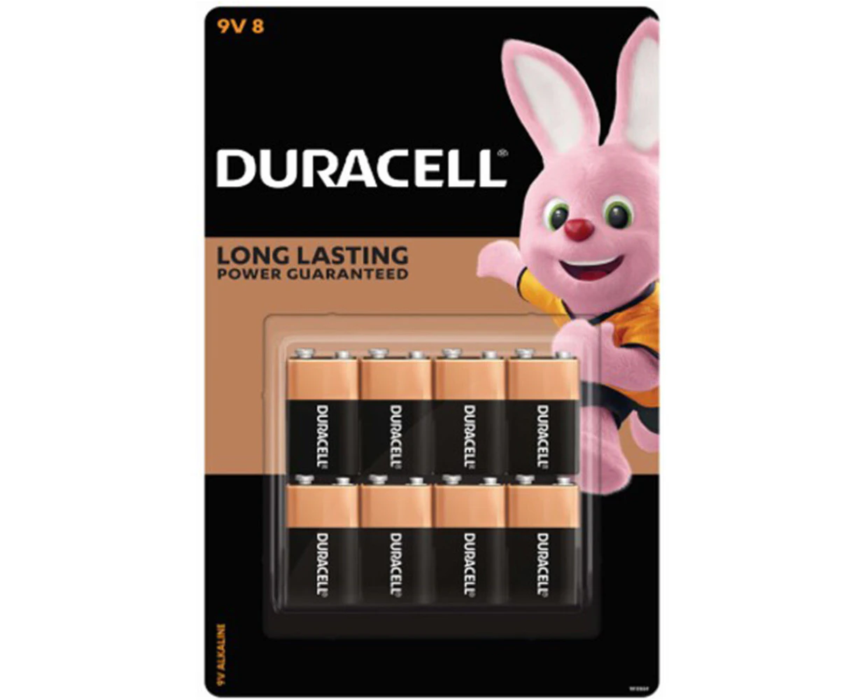 8 Pack Duracell 9V Batteries Coppertop Alkaline Longest Lasting Battery