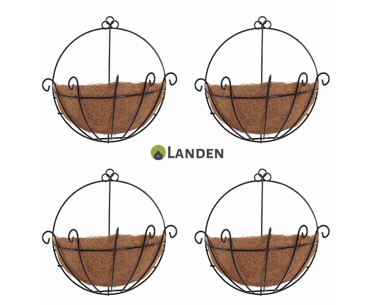 4x Landen Hanging Plant Pots Flower Baskets Planters Coco Coir Wall Garden Bulk