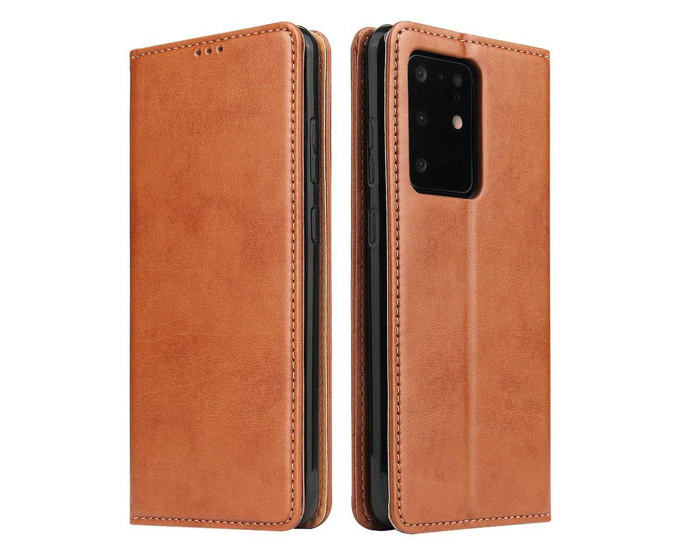 For Samsung Galaxy S20 Ultra Case Leather Flip Wallet Folio Cover Brown