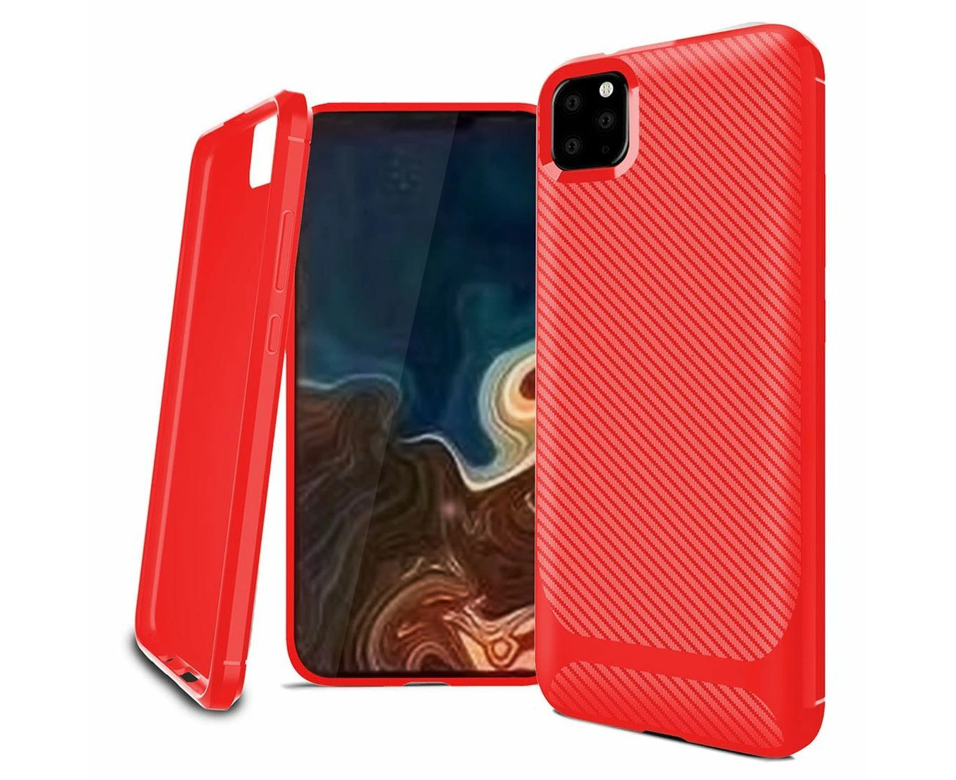 For iPhone 11 Pro Max Case Carbon Fiber Texture Slim Strong Soft Cover Red