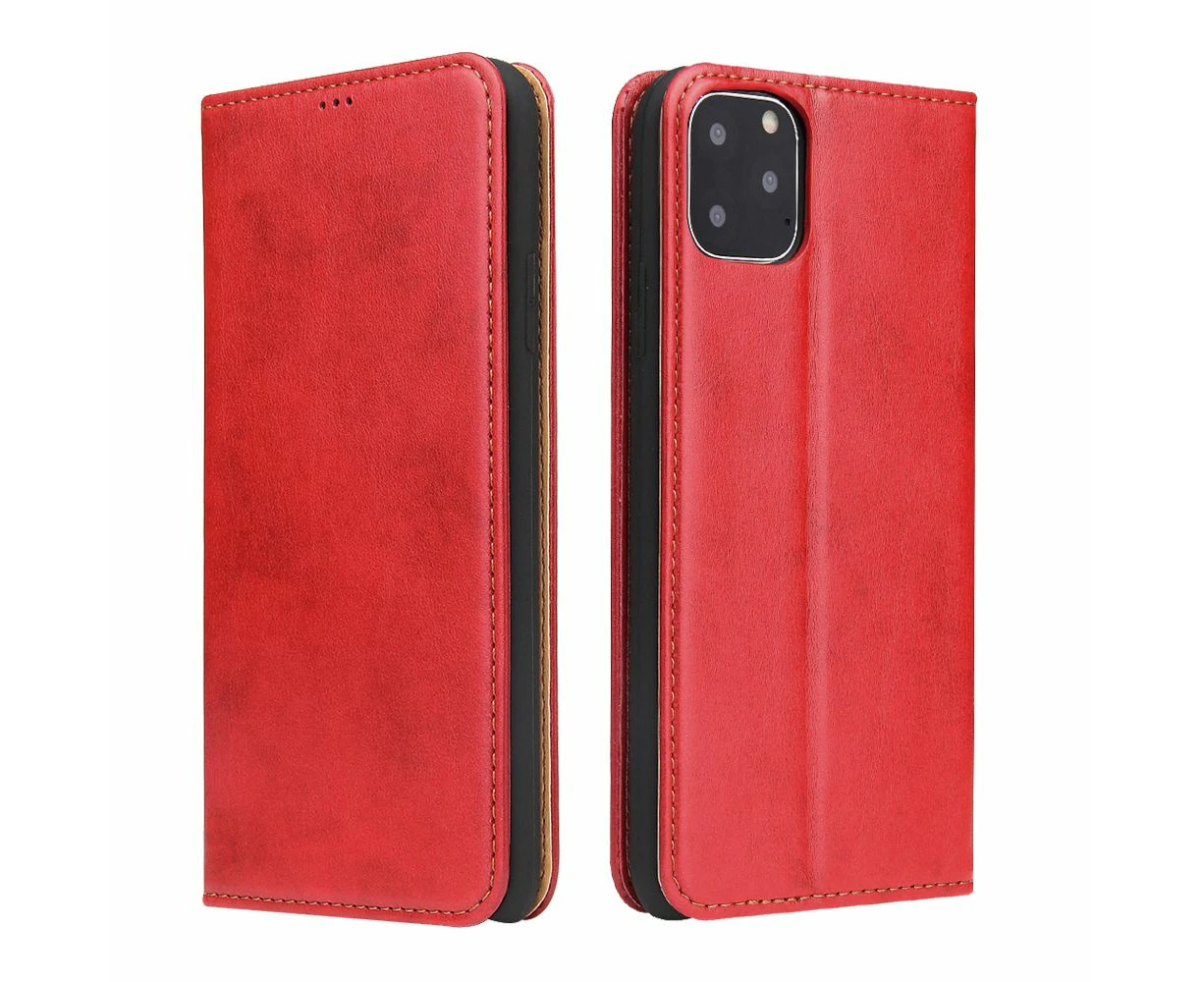 For iPhone 11 Pro Max Case Leather Flip Wallet Protective Cover with Stand Red