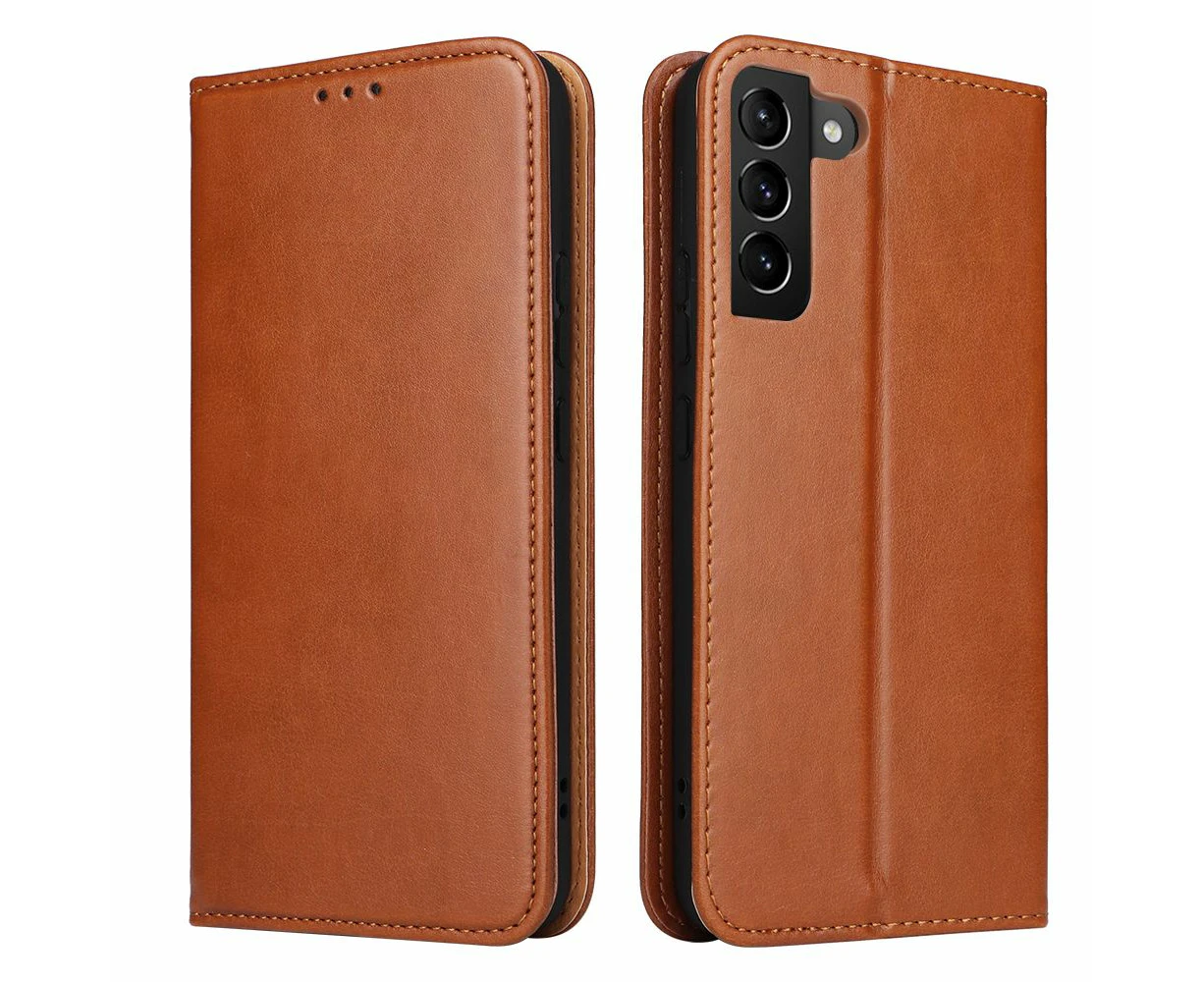 For Samsung Galaxy S22 Case Leather Flip Wallet Folio Cover Brown