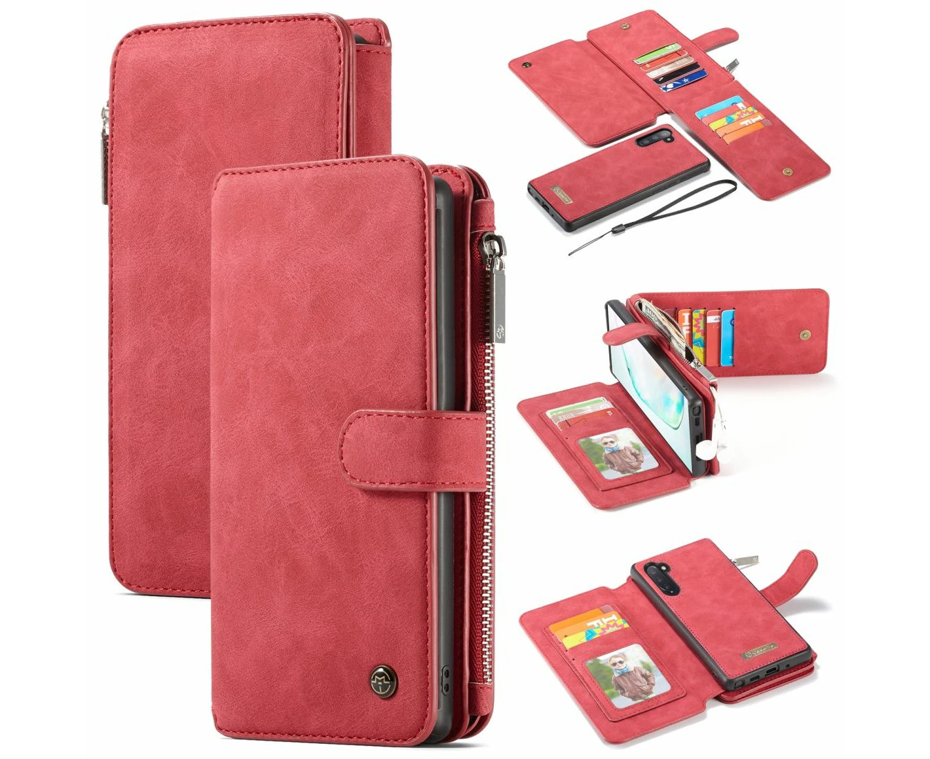 For Samsung Galaxy Note 10 Case, Wallet PU Leather Detachable Flip Cover, Red