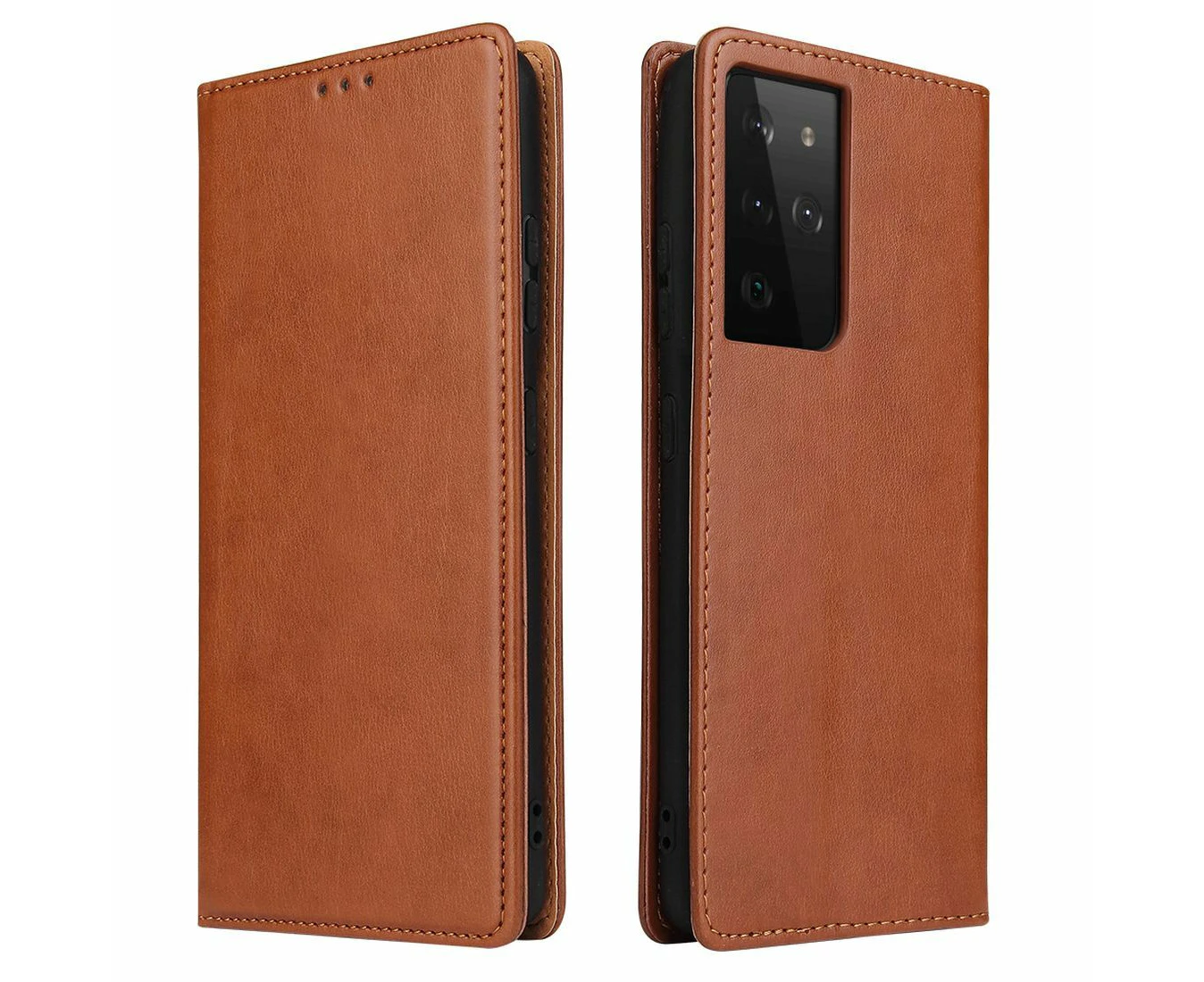 For Samsung Galaxy S21 Ultra Case Leather Flip Wallet Folio Cover Brown