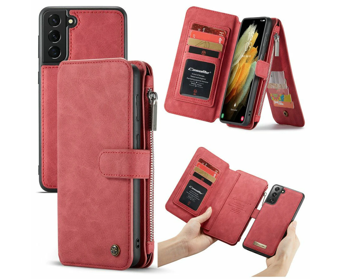 For Samsung Galaxy S21+ Plus Case Wild Horse Texture PU Leather Detachable Folio Case, Red