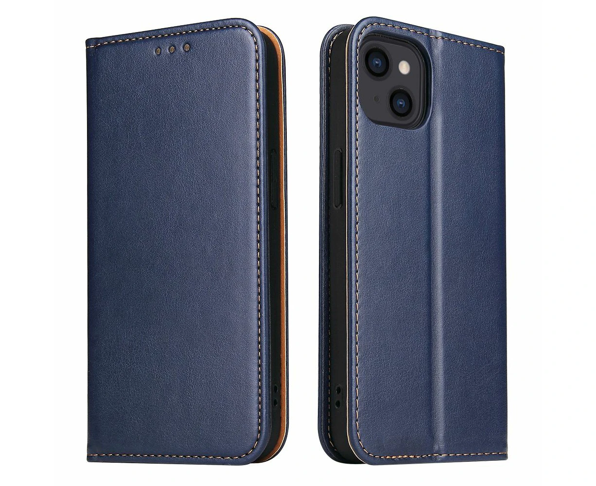 For iPhone 13 Mini Case Leather Flip Wallet Folio Cover with Stand Blue