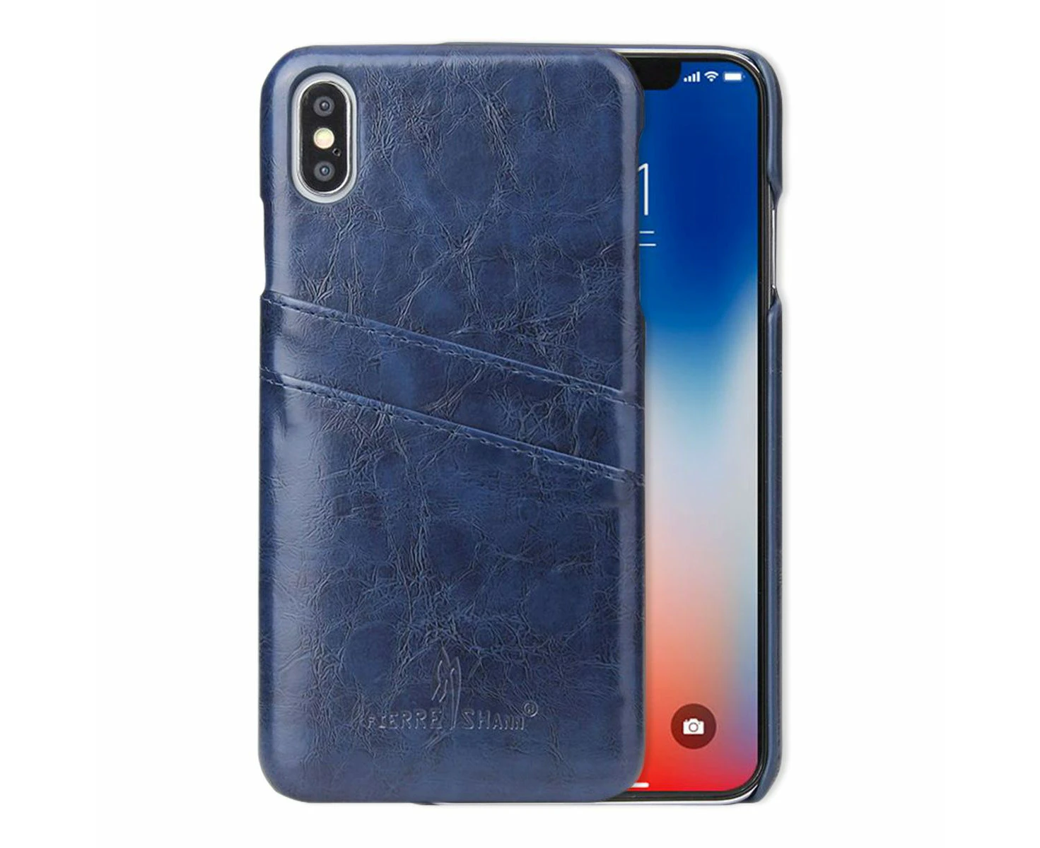 For iPhone XS MAX Case Blue Deluxe PU Leather Back Shell, 2 Card Slots, Ultra Slim Build & Impact-Resistant