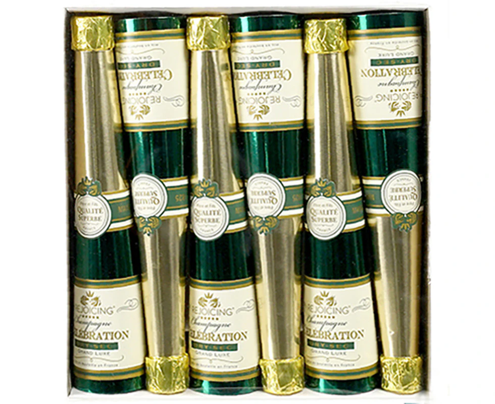 Champagne Bottle Christmas Crackers 6pk