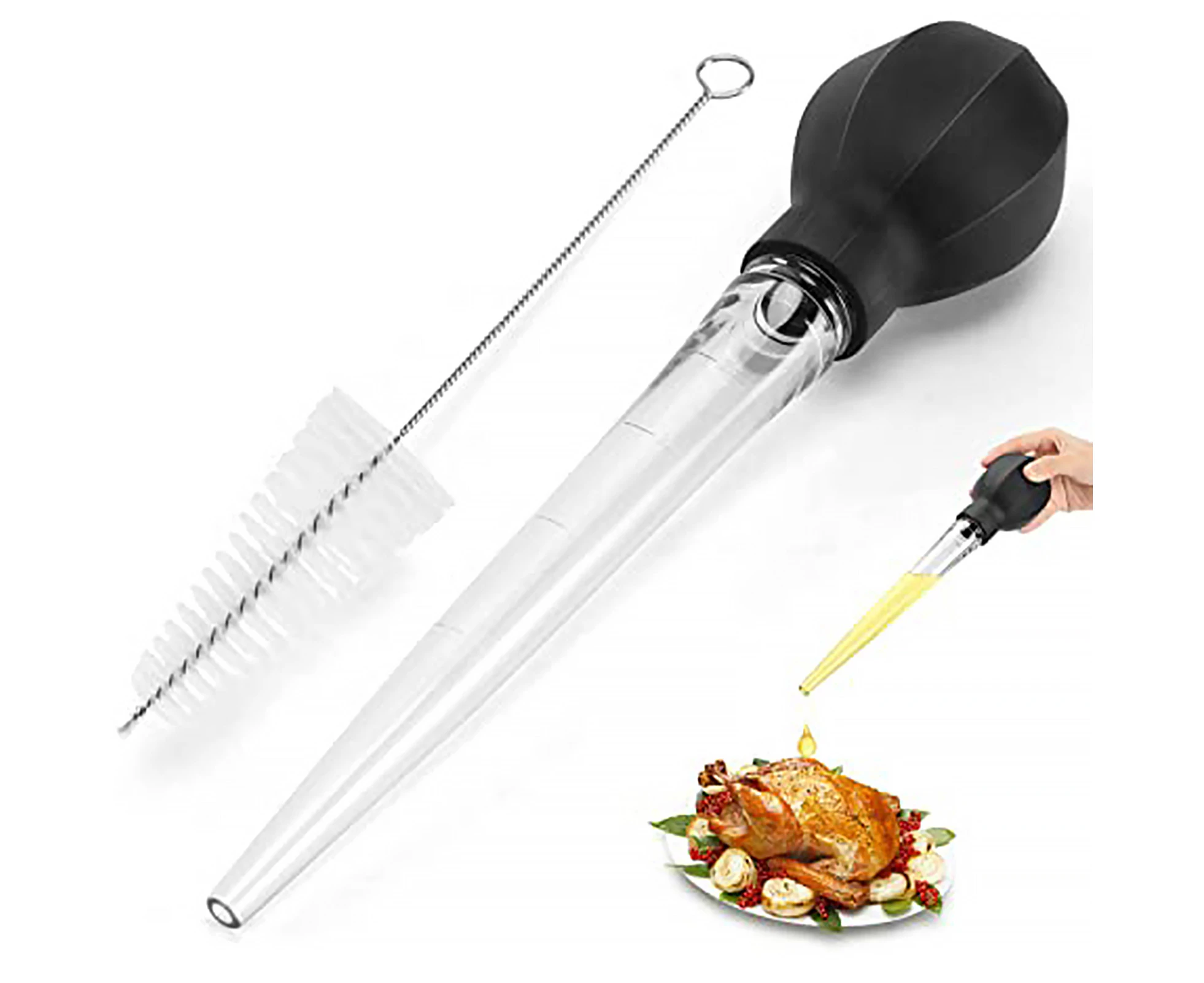 1 Set Turkey Baster Syringe Large Food Grade with Cleaning Brush BBQ Baster Syringe Tube Pump Kitchen Tool