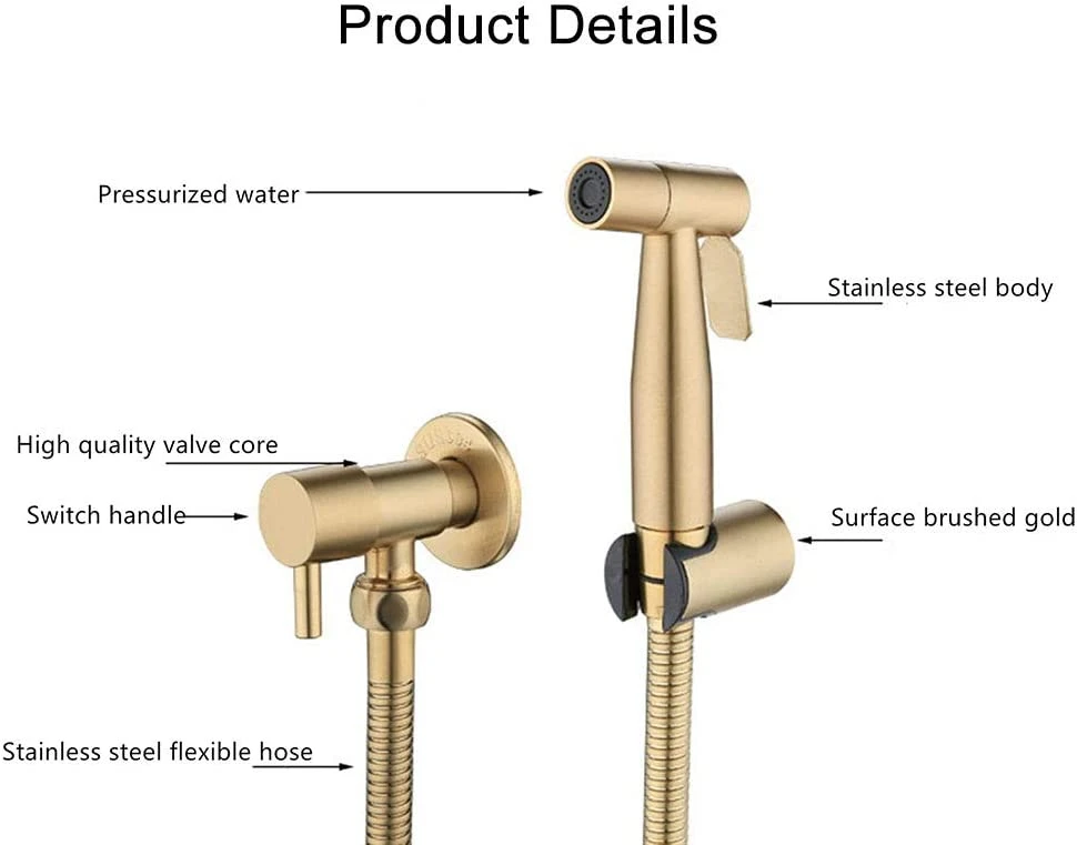 Stainless Steel Toilet Bidet Sprayer, Bidet Sprayer Kit, Faucet Sprayer Toilet Sprayer (Gold)