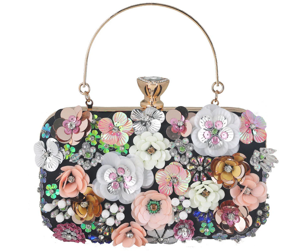 Women's Clutch Evening Bag Prom Cocktail Party Sequin Flower Purse