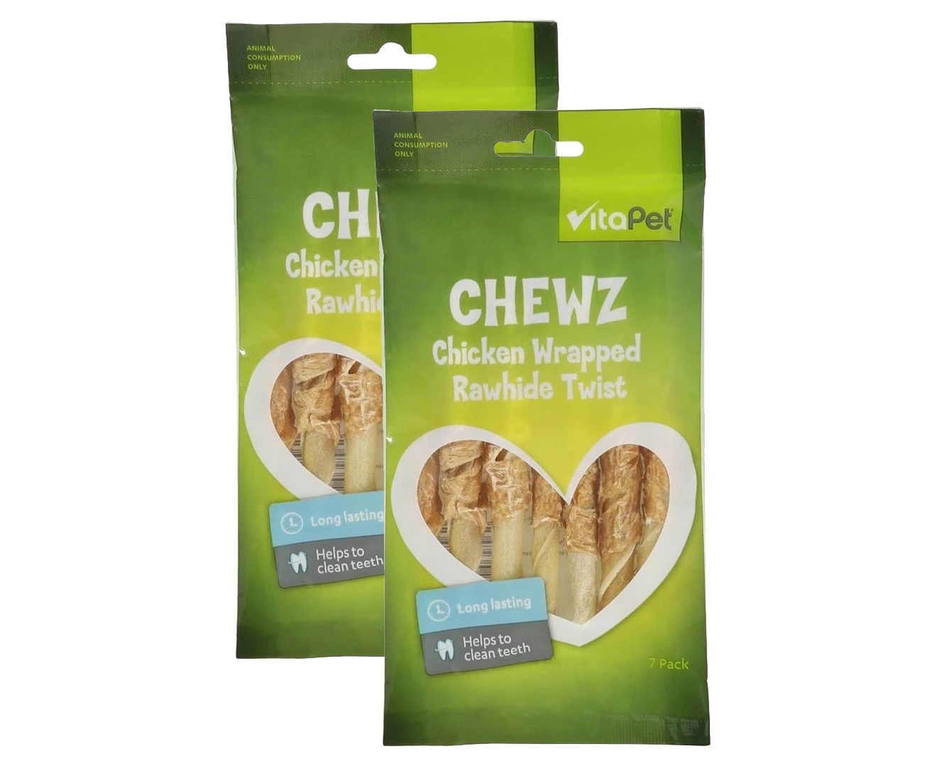 2 x 7pk VitaPet Chewz Chicken Wrapped Rawhide Twist Dog Treats