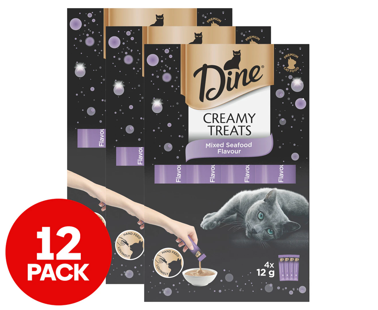 3 x 4pk Dine Creamy Treats Cat Food Mixed Seafood