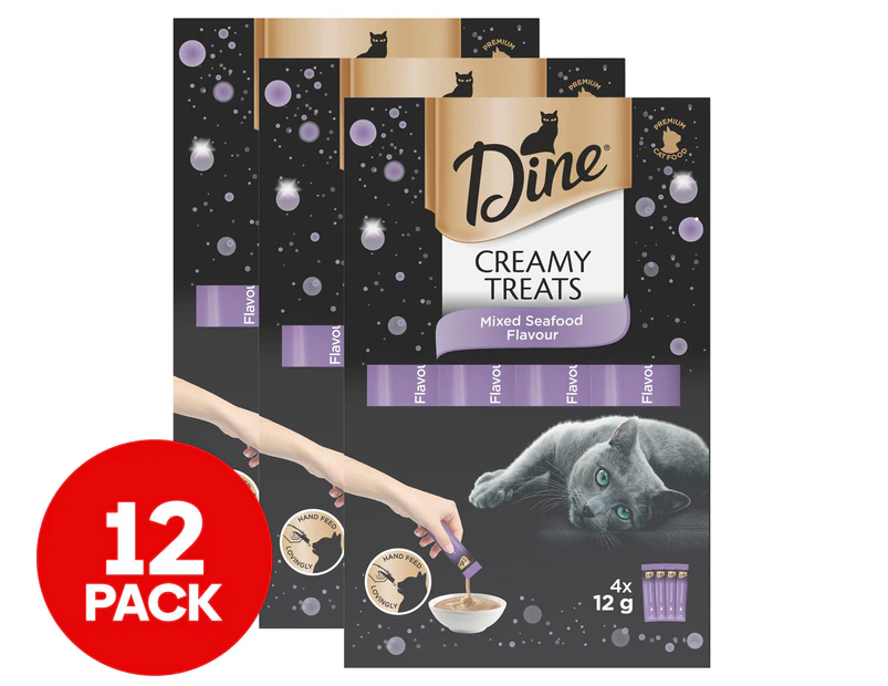 3 x 4pk Dine Creamy Treats Cat Food Mixed Seafood