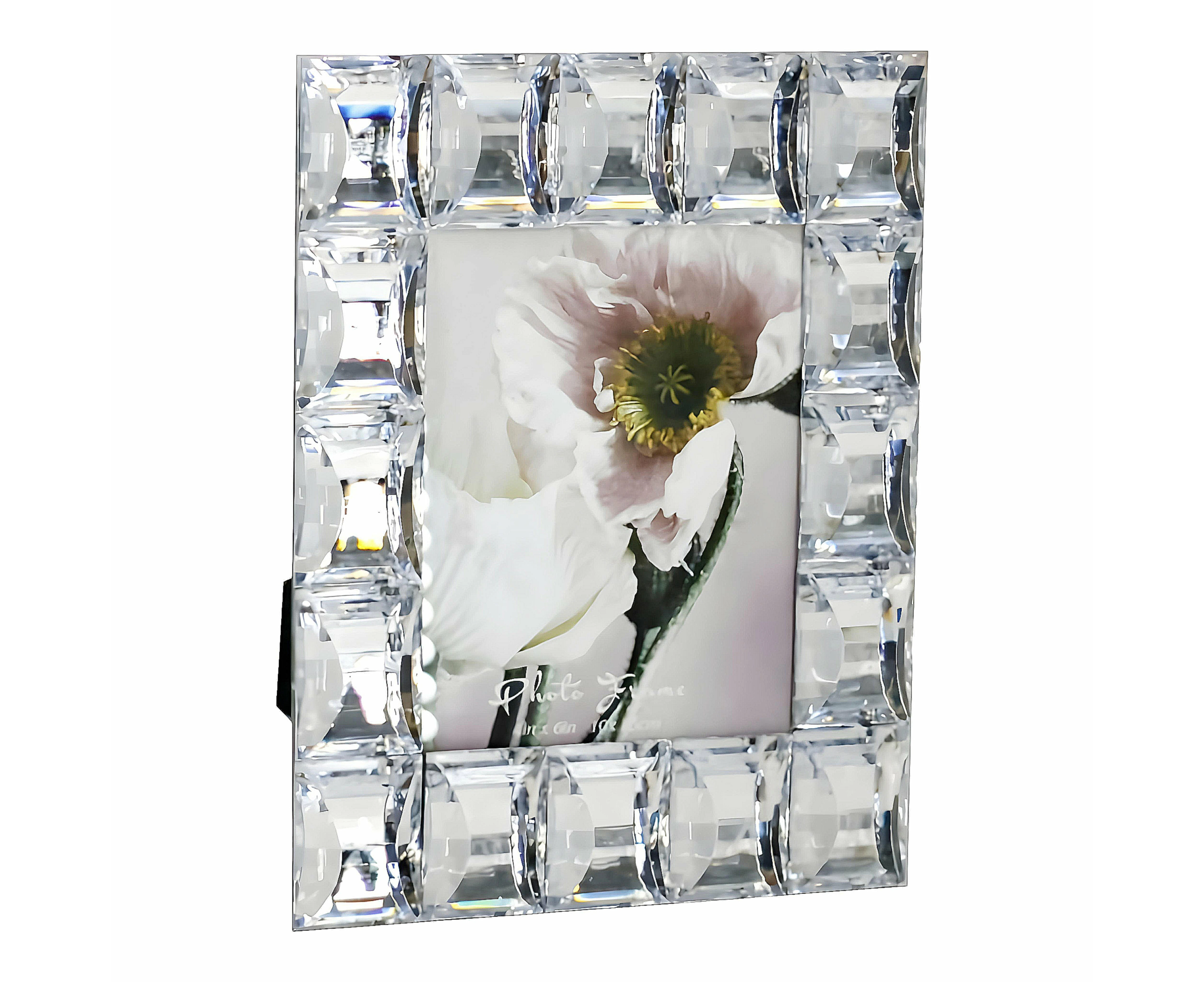 Silver Rectangle Photo Frame & Sparkling Bevelled Glass Crystal Jewels- 6"x8"