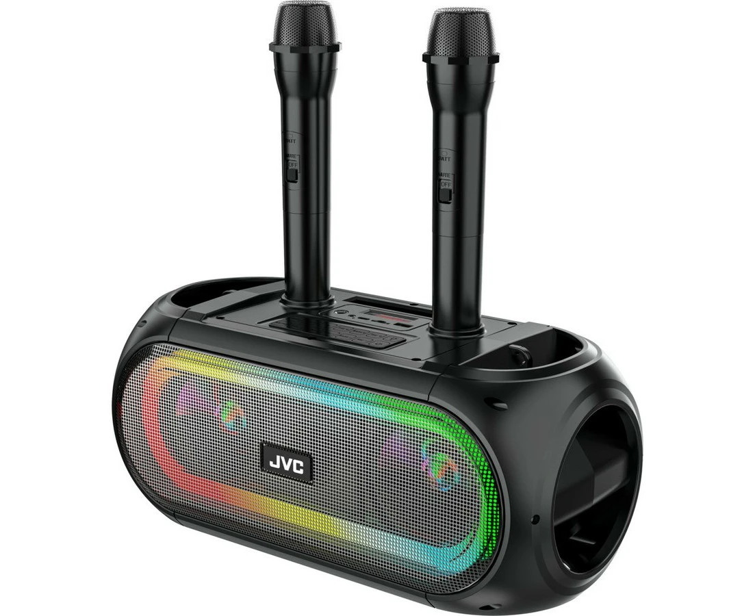 JVC Karaoke Speaker with Bluetooth, 2x Microphones and RGB Lighting