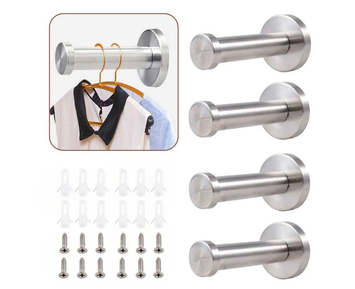 4X Hooks Wall Hanger Stainless Steel Bathroom Holder Coat Hat Robe Storage Rack