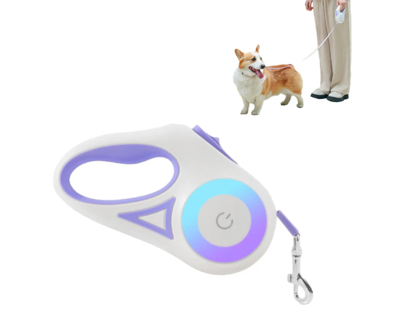 RGB 5M Extendable Retractable Pet Leash LED Training Lead Rope Dog Leash-Purple