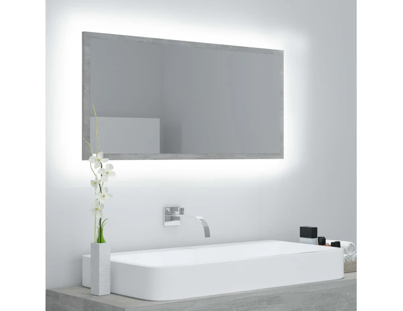 LED Bathroom Mirror Concrete Grey 90x8.5x37 cm Chipboard