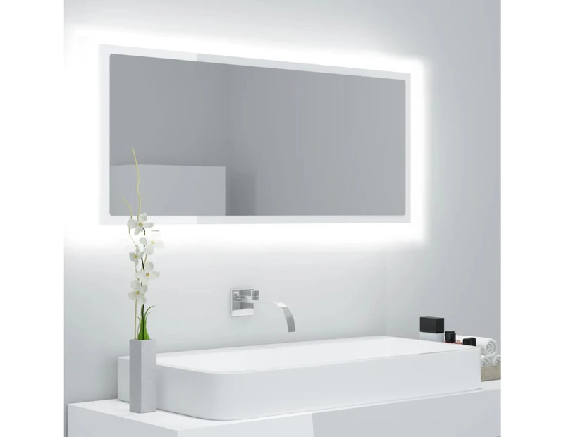 LED Bathroom Mirror High Gloss White 100x8.5x37 cm Chipboard