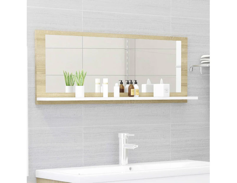 Bathroom Mirror White and Sonoma Oak 100cm Chipboard