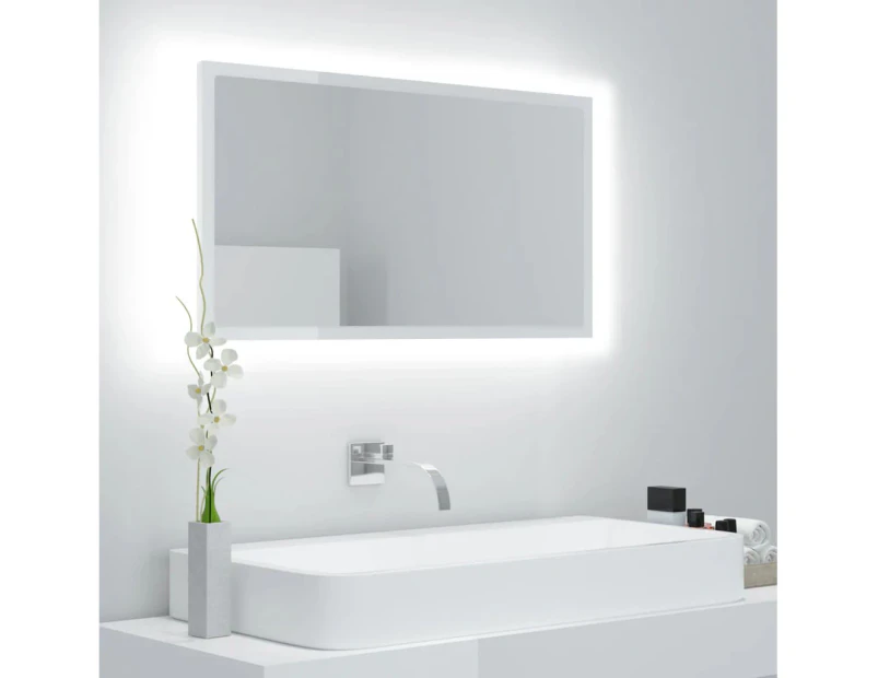 LED Bathroom Mirror High Gloss White 80x8.5x37 cm Chipboard