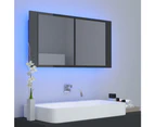 LED Bathroom Mirror Cabinet High Gloss Grey 90x12x45 cm