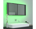 LED Bathroom Mirror Cabinet High Gloss Grey 90x12x45 cm