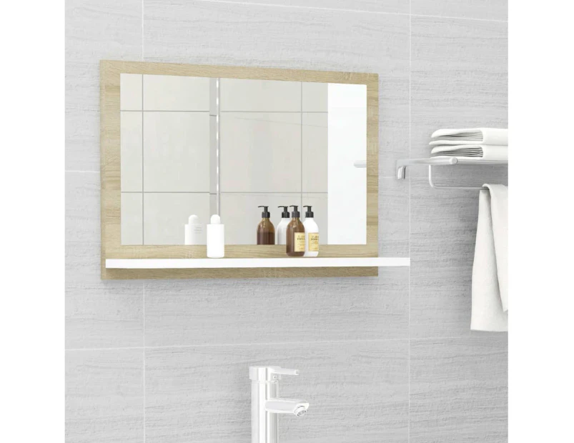 Bathroom Mirror White and Sonoma Oak 60cm Chipboard