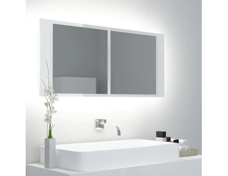 LED Bathroom Mirror Cabinet High Gloss White 100x12x45cm