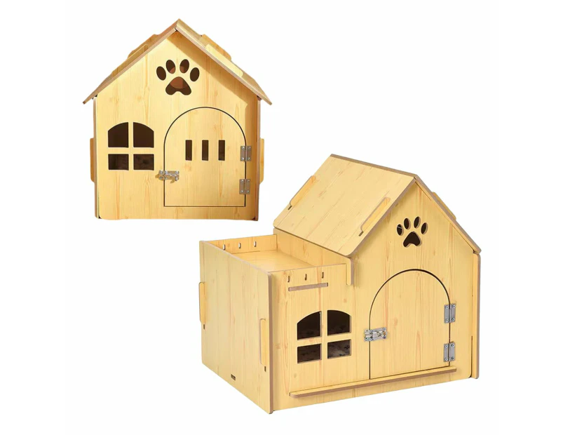 Outdoor Wooden Dog Cat House Villa Style Pet Shelter Weatherproof for Garden