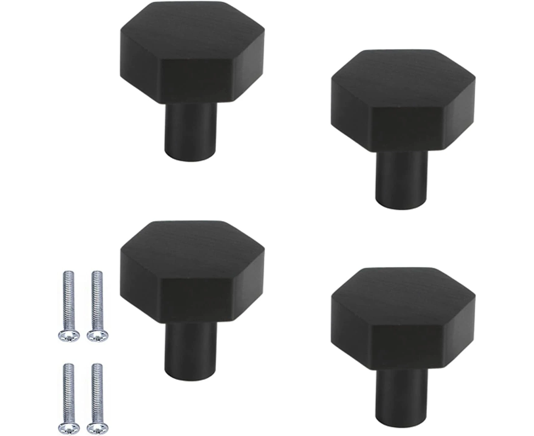 4 Pieces Hexagon Shaped Door Handle, Cupboard Door Knob Cabinet Handle Knobs Aluminum Alloy Black Drawer Knobs, Solid Single Hole Small Handle for Cabinet