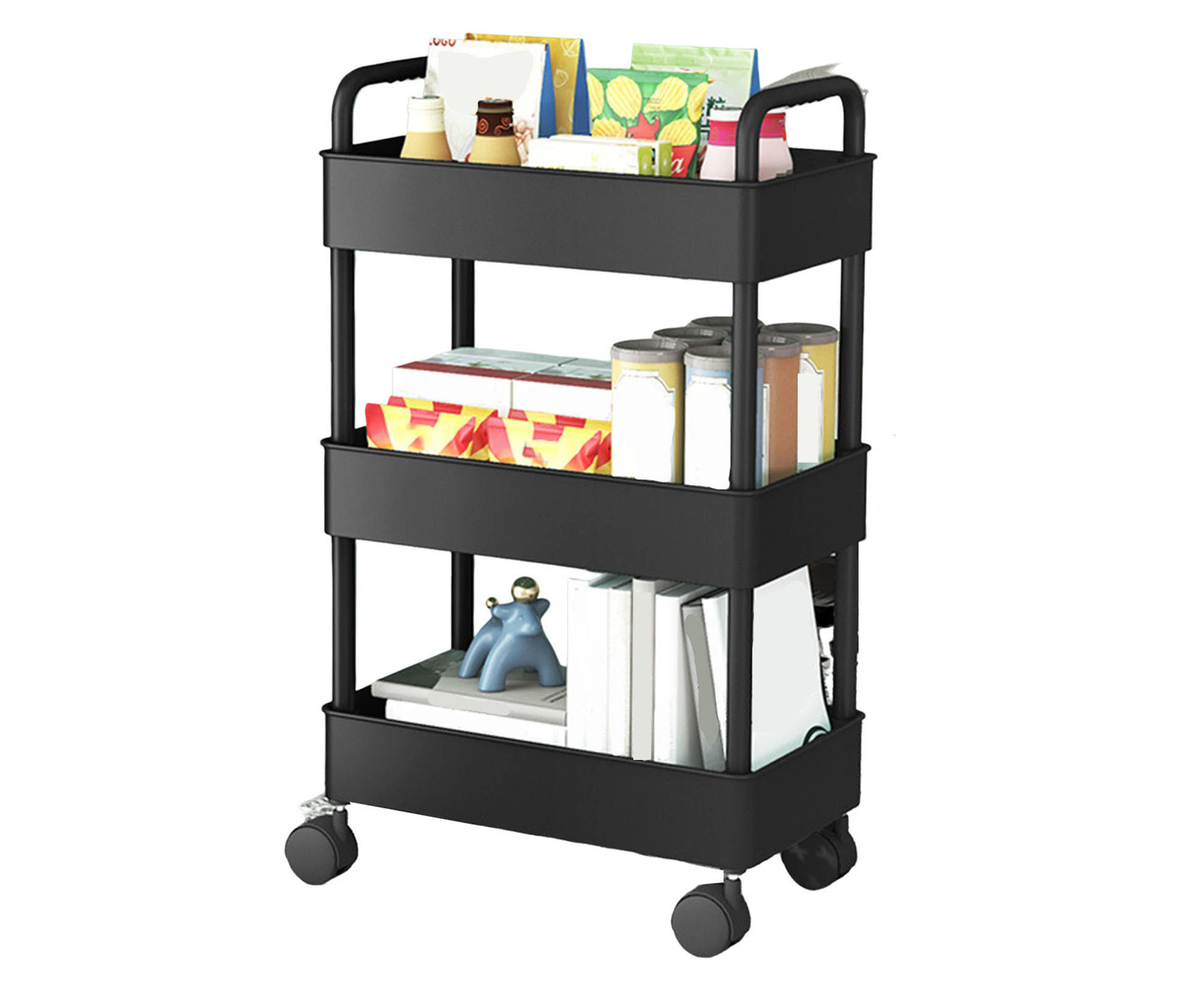 3-Tier Rolling Utility Storage Rack Cart Durable Multi-Purpose Organizer Shelf