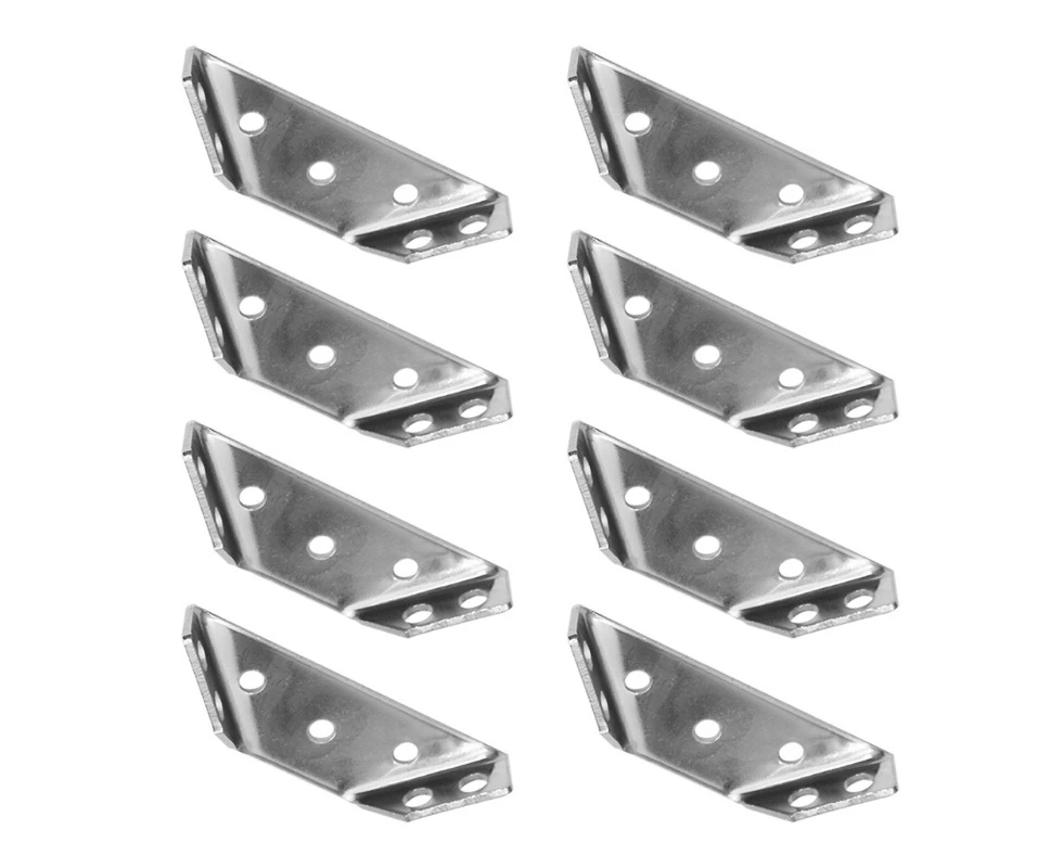 652F 8PCS Metal Fixed Support Brackets Stainless Steel Angle-Corner Fasteners for Cabinet Furniture 90° Corner-Brace Holder sliver