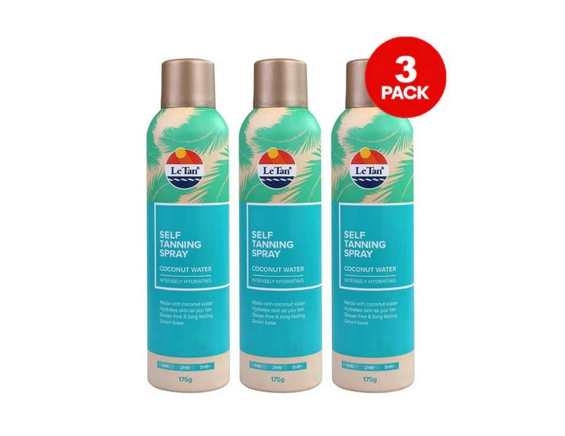 3 Pack Le Tan Self Tanning Spray coconut water 175g