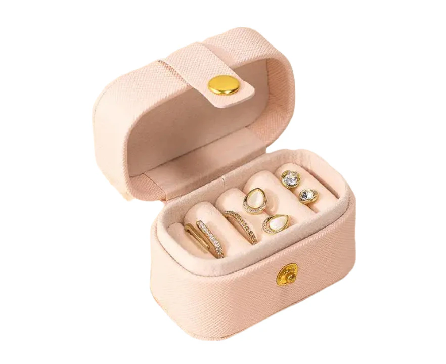 Anyhouz Jewelry Storage Mini Ring Box Portable 2pc Pink Organizer Display Travel Simple Mini Gift Case Boxes Leather Earring Necklace Holder