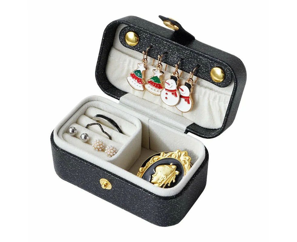 Anyhouz Jewelry Storage Mini Ring Box Portable 2pc New Black Organizer Display Travel Simple Mini Gift Case Boxes Leather Earring Necklace Holder