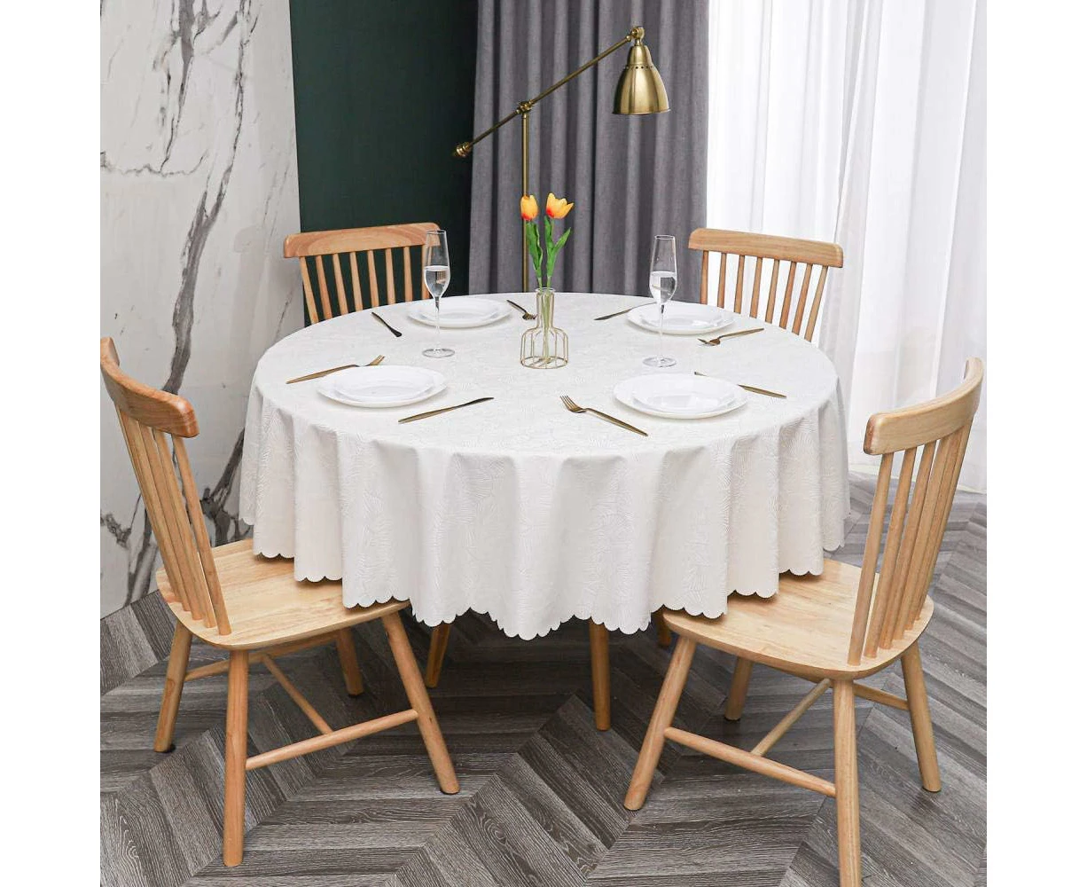 Round PVC Tablecloth Stain Resistant Waterproof Dining Table Cloths Striped White-140cm