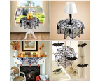 40 inch Round Polyester Lace Table Topper Black Spider Web Halloween Tablecloth for Halloween Dinner Party