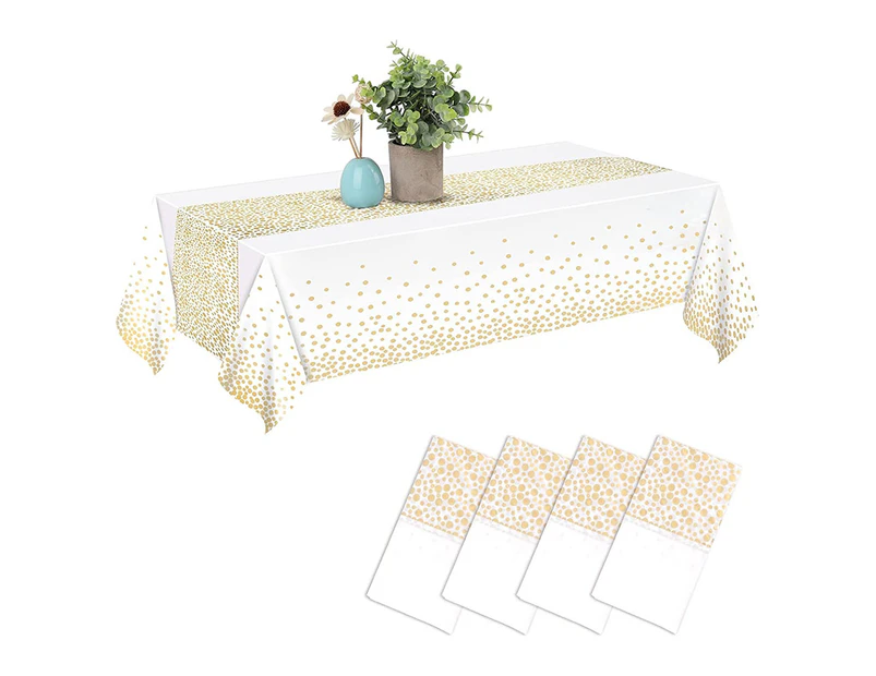 Disposable Tablecloth 4 Pieces Waterproof Rectangular White & Gold for Party, Children's Birthday, Wedding, Christmas 137 x 274 cm