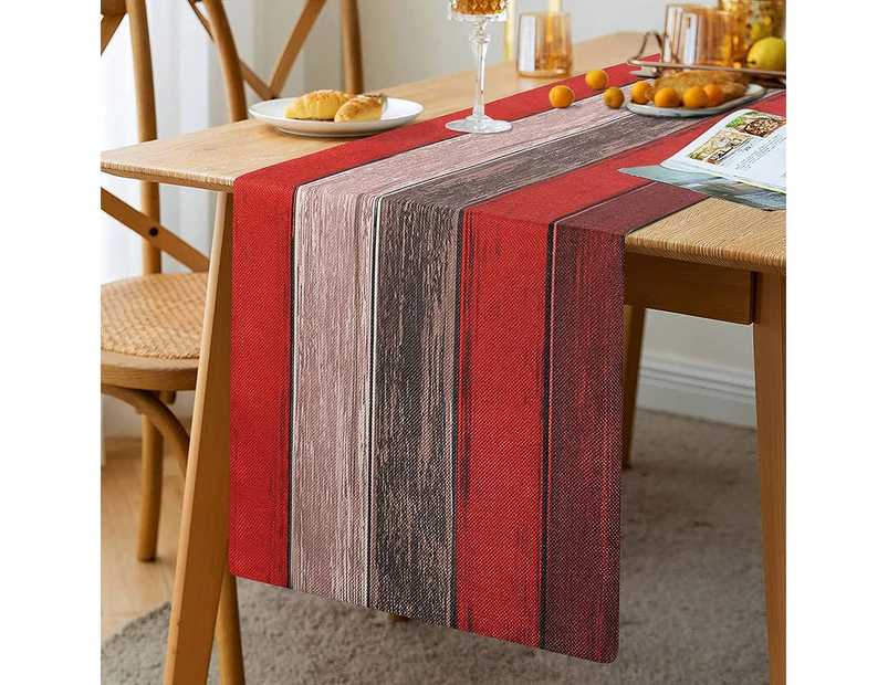 Red Linen Table Runner 33 x 183 cm Rustic Barn Wood Texture Christmas for Dining Table, Party, Wedding, Picnics, Outdoor Kitchen