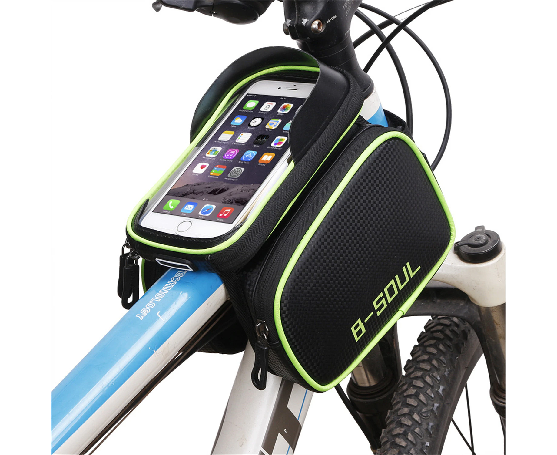 Bike Frame Bag, Bike Saddle Phone Holder, Waterproof Bicycle Front Top Tube Pouch Cycling Crossbar Touchscreen Stroage Bag