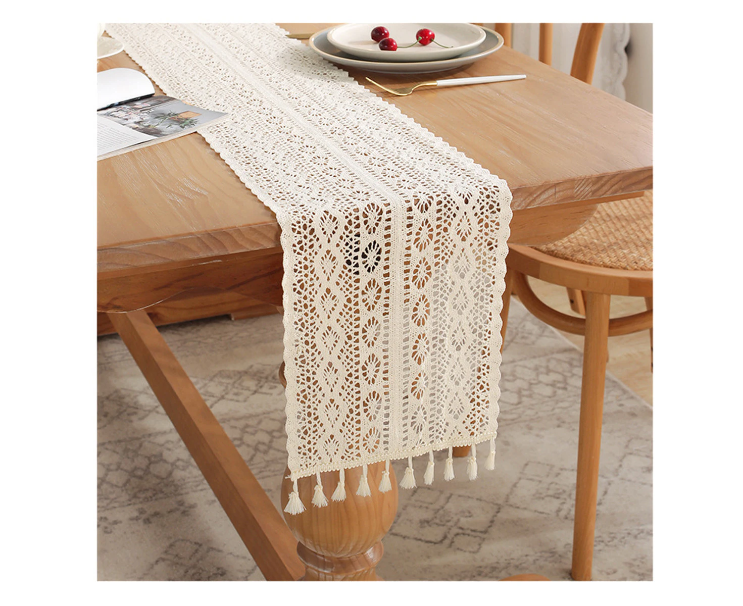 Hand-knitted Table Runner 12 x 72Inches Pastoral Table Cotton Christmas Winter Party Fabric Decorations