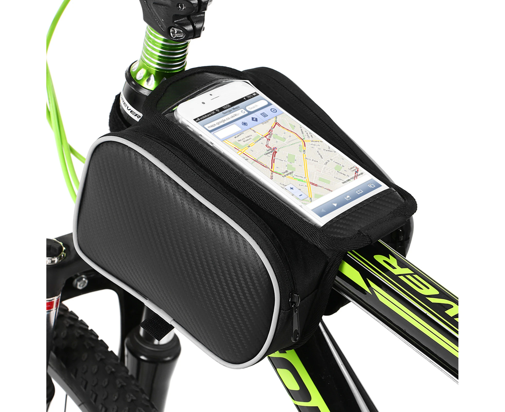 Bicycle Front Frame Touchscreen Phone Bag Mountain Bike Cycling Top Tube Double Pouch Pannier Bag for 5.5 Inch Cell Phone