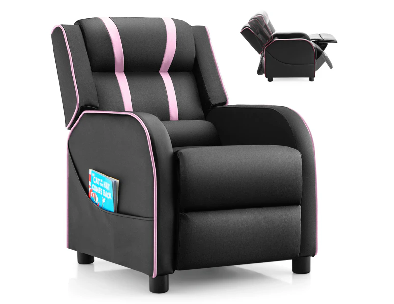 Adjustable Kids Sofa PU Leather Recliner Chair Upholstered Armchair w/2 Side Pockets Pink & Black