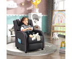 Adjustable Kids Sofa PU Leather Recliner Chair Upholstered Armchair w/2 Side Pockets Pink & Black