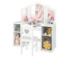 Kids Vanity Dressing Table Set w/Removable Mirror Children Study Desk and Chair Set White