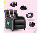 Adjustable Kids Sofa PU Leather Recliner Chair Upholstered Armchair w/2 Side Pockets Pink & Black